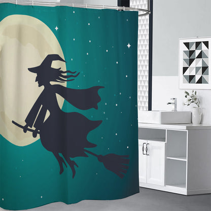 Full Moon Halloween Flying Witch Print Premium Shower Curtain