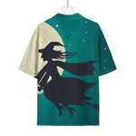 Full Moon Halloween Flying Witch Print Rayon Hawaiian Shirt