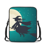 Full Moon Halloween Flying Witch Print Rectangular Crossbody Bag