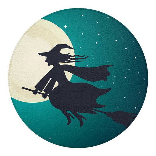 Full Moon Halloween Flying Witch Print Round Blanket