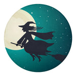 Full Moon Halloween Flying Witch Print Round Blanket