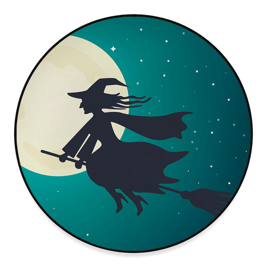 Full Moon Halloween Flying Witch Print Round Floor Mat