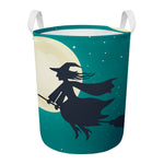 Full Moon Halloween Flying Witch Print Round Laundry Basket
