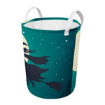 Full Moon Halloween Flying Witch Print Round Laundry Basket