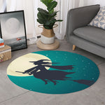 Full Moon Halloween Flying Witch Print Round Rug