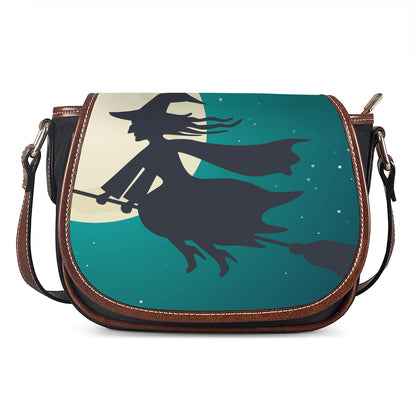 Full Moon Halloween Flying Witch Print Saddle Bag