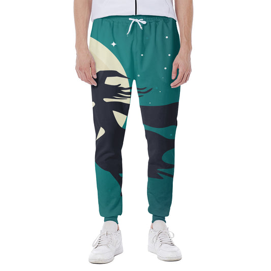Full Moon Halloween Flying Witch Print Scuba Joggers