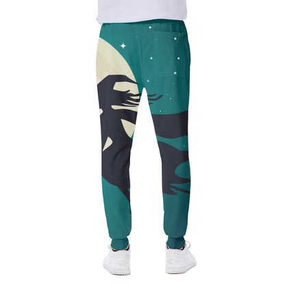 Full Moon Halloween Flying Witch Print Scuba Joggers