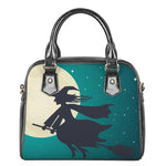 Full Moon Halloween Flying Witch Print Shoulder Handbag