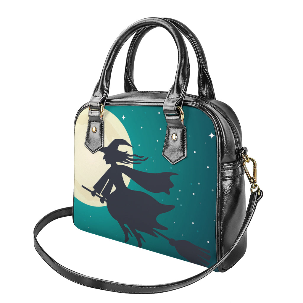 Full Moon Halloween Flying Witch Print Shoulder Handbag