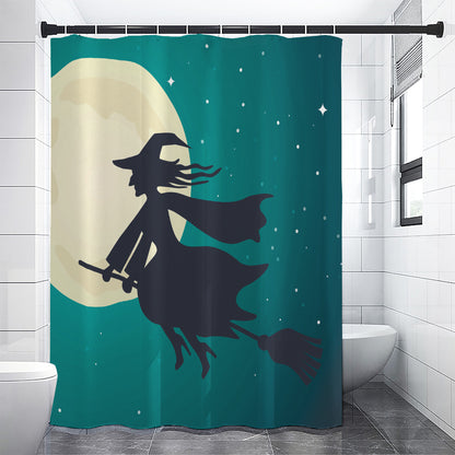 Full Moon Halloween Flying Witch Print Shower Curtain