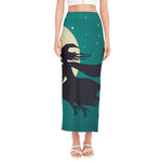 Full Moon Halloween Flying Witch Print Side Slit Maxi Skirt