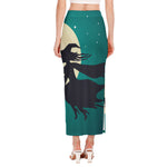 Full Moon Halloween Flying Witch Print Side Slit Maxi Skirt