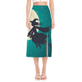 Full Moon Halloween Flying Witch Print Side Slit Midi Skirt