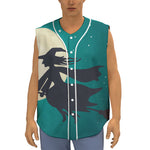 Full Moon Halloween Flying Witch Print Sleeveless Baseball Jersey