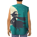 Full Moon Halloween Flying Witch Print Sleeveless Baseball Jersey