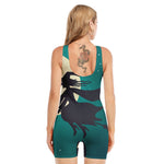 Full Moon Halloween Flying Witch Print Sleeveless One Piece Swimsuit