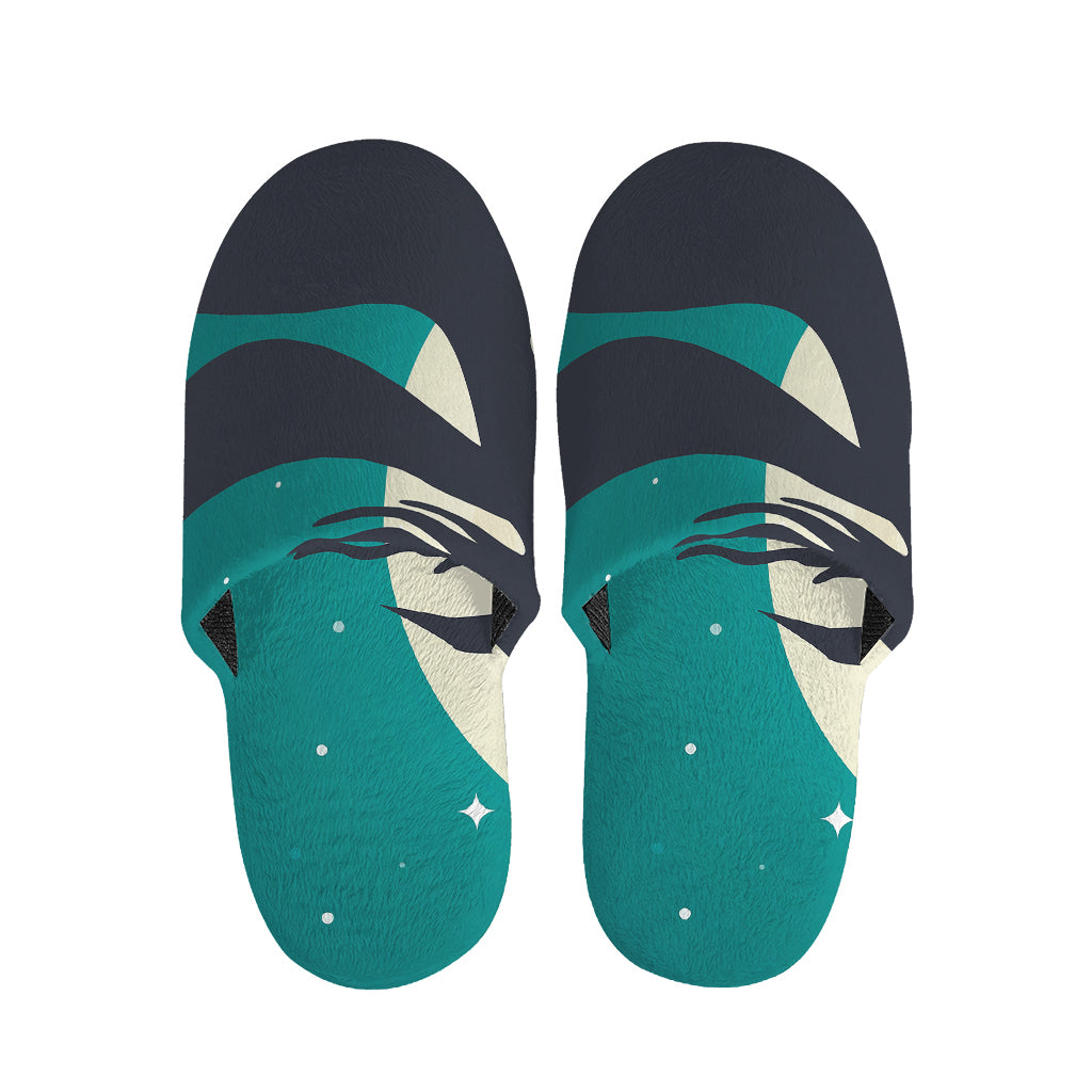 Full Moon Halloween Flying Witch Print Slippers