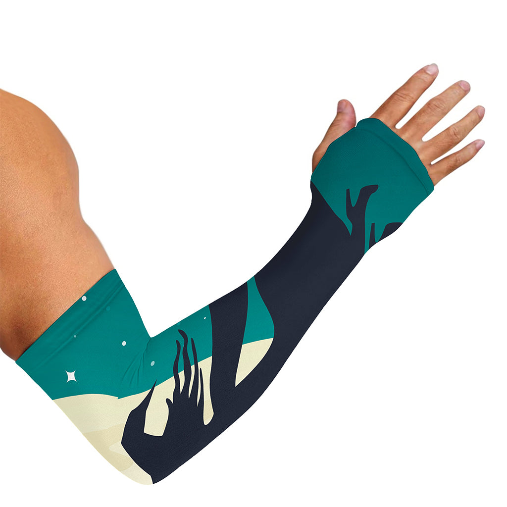 Full Moon Halloween Flying Witch Print Sun Protection Arm Sleeves