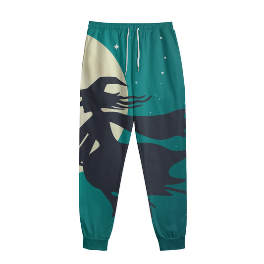 Full Moon Halloween Flying Witch Print Sweatpants