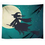 Full Moon Halloween Flying Witch Print Tapestry