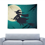 Full Moon Halloween Flying Witch Print Tapestry