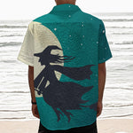 Full Moon Halloween Flying Witch Print Textured Short Sleeve Shirt