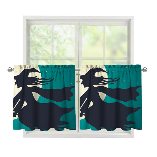 Full Moon Halloween Flying Witch Print Tier Curtains