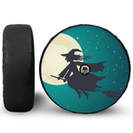 Full Moon Halloween Flying Witch Print Tire Cover With Camera Hole