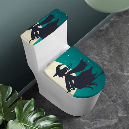 Full Moon Halloween Flying Witch Print Toilet Lid And Tank Cover Set