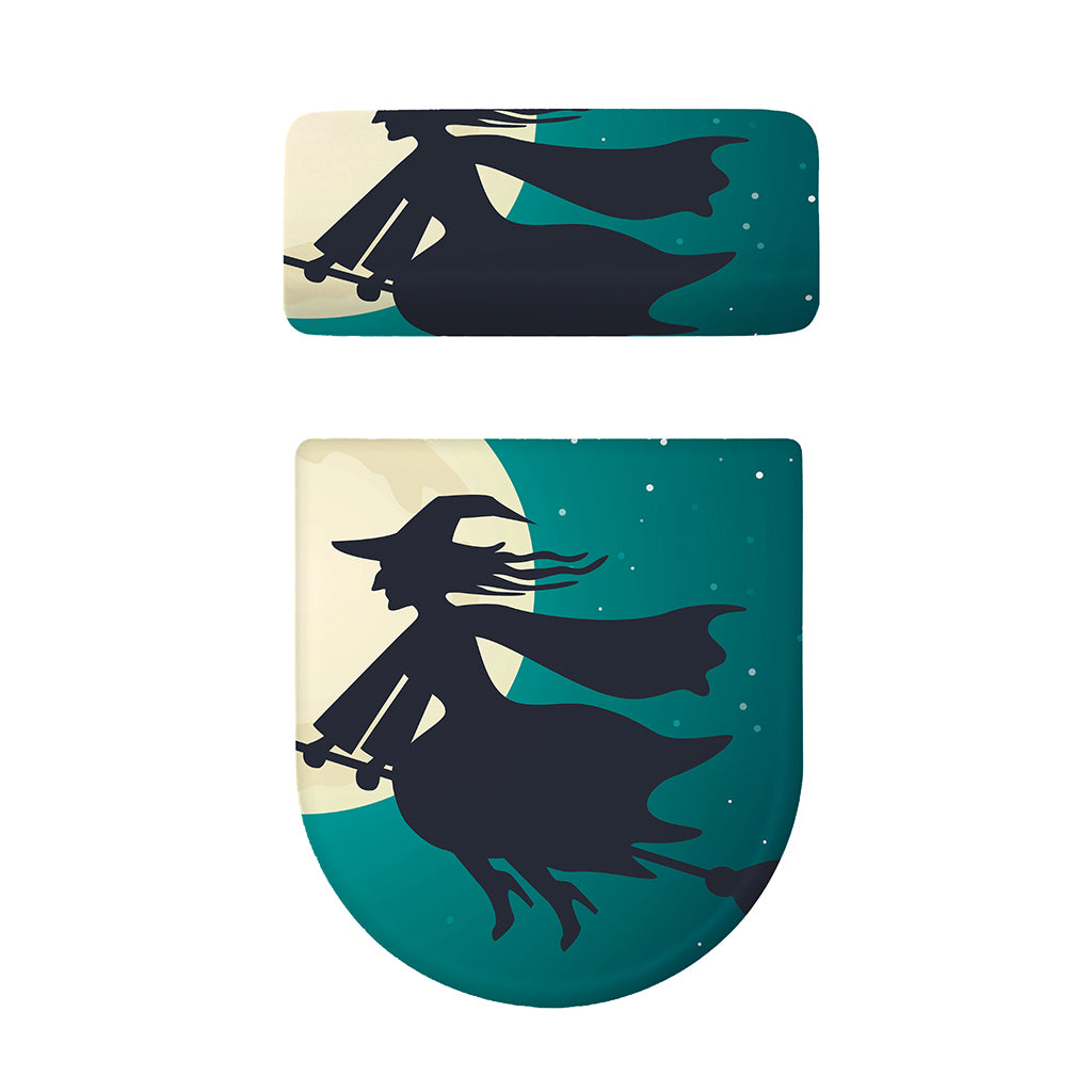 Full Moon Halloween Flying Witch Print Toilet Lid And Tank Cover Set