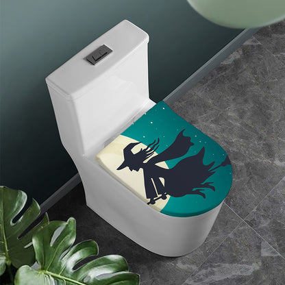 Full Moon Halloween Flying Witch Print Toilet Lid Cover