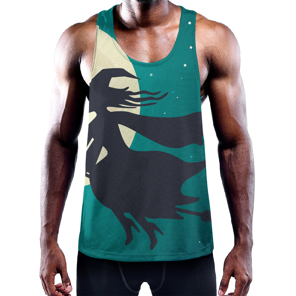 Full Moon Halloween Flying Witch Print Training Tank Top