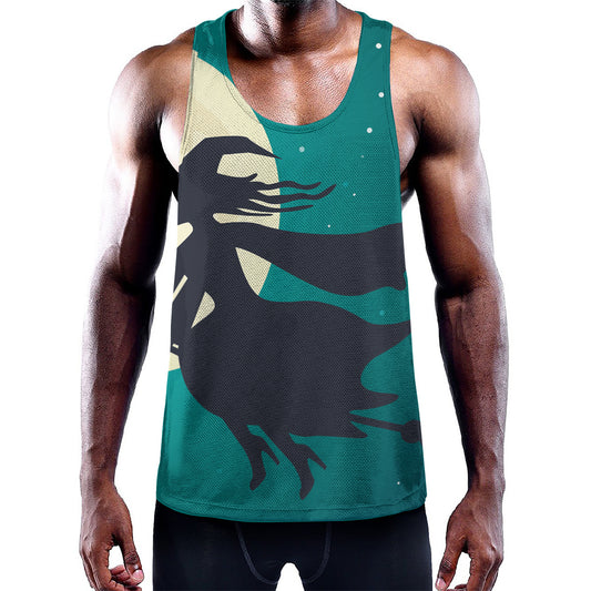 Full Moon Halloween Flying Witch Print Training Tank Top