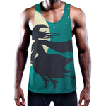 Full Moon Halloween Flying Witch Print Training Tank Top