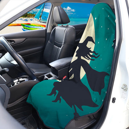 Full Moon Halloween Flying Witch Print Waterproof Car Seat Cover