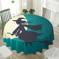 Full Moon Halloween Flying Witch Print Waterproof Round Tablecloth