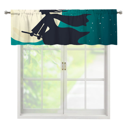 Full Moon Halloween Flying Witch Print Window Valance