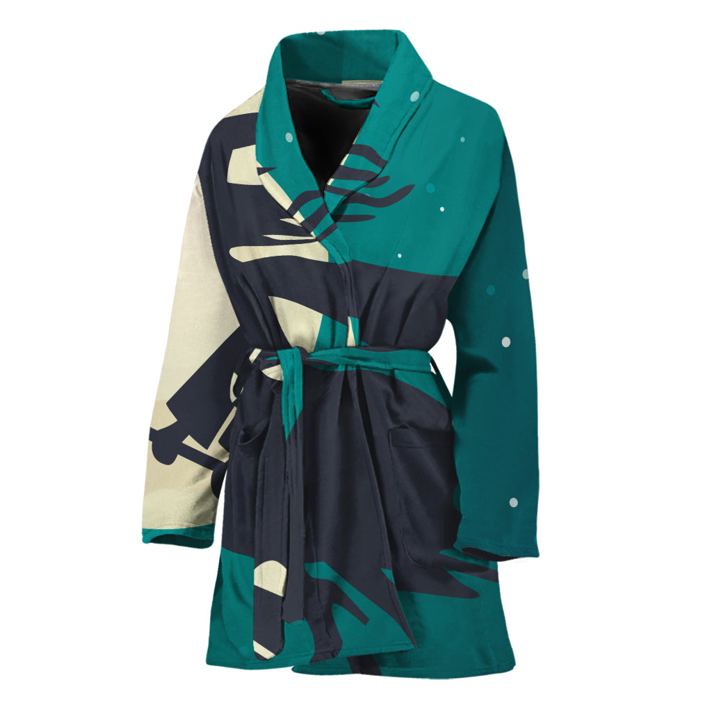Full Moon Halloween Flying Witch Print Women's Bathrobe