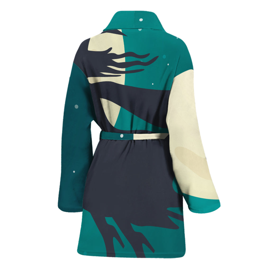 Full Moon Halloween Flying Witch Print Women's Bathrobe