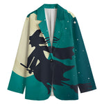 Full Moon Halloween Flying Witch Print Women's Blazer