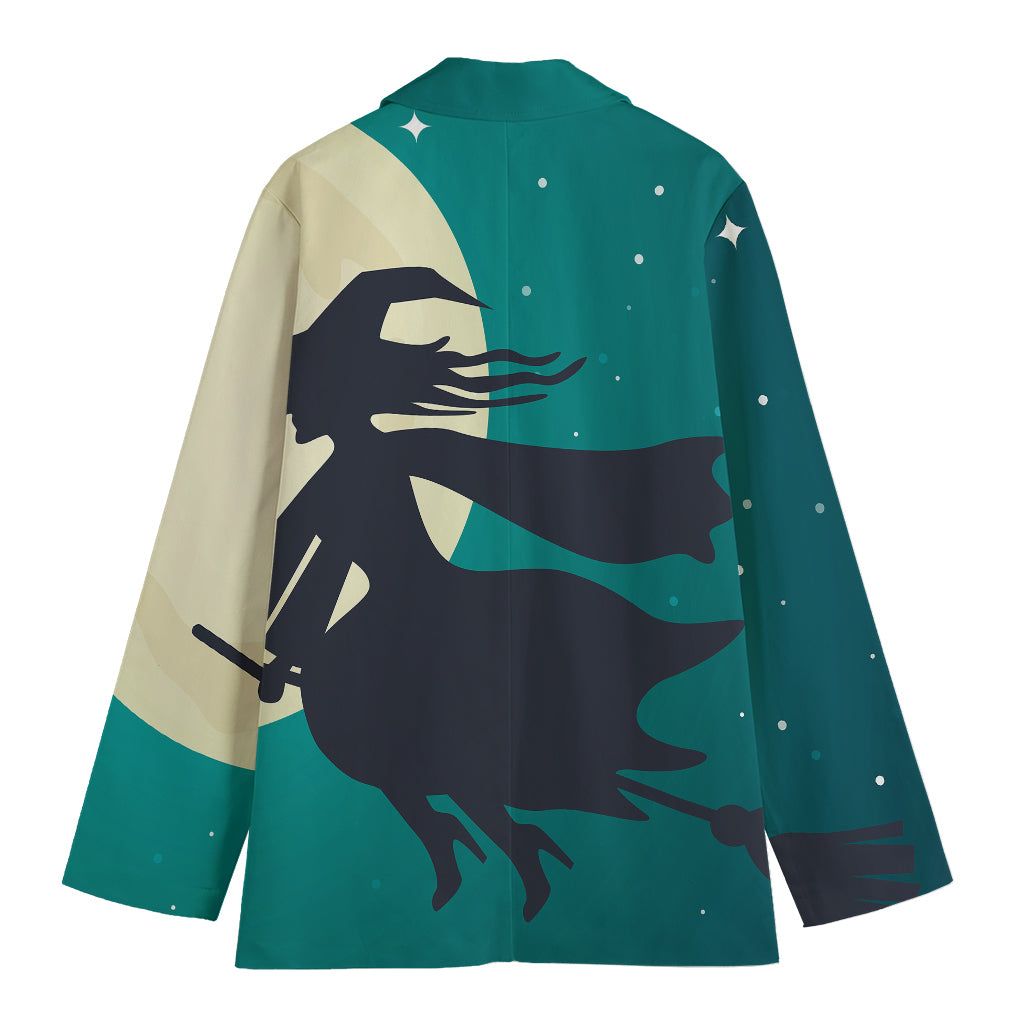 Full Moon Halloween Flying Witch Print Women's Blazer