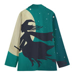 Full Moon Halloween Flying Witch Print Women's Cotton Blazer