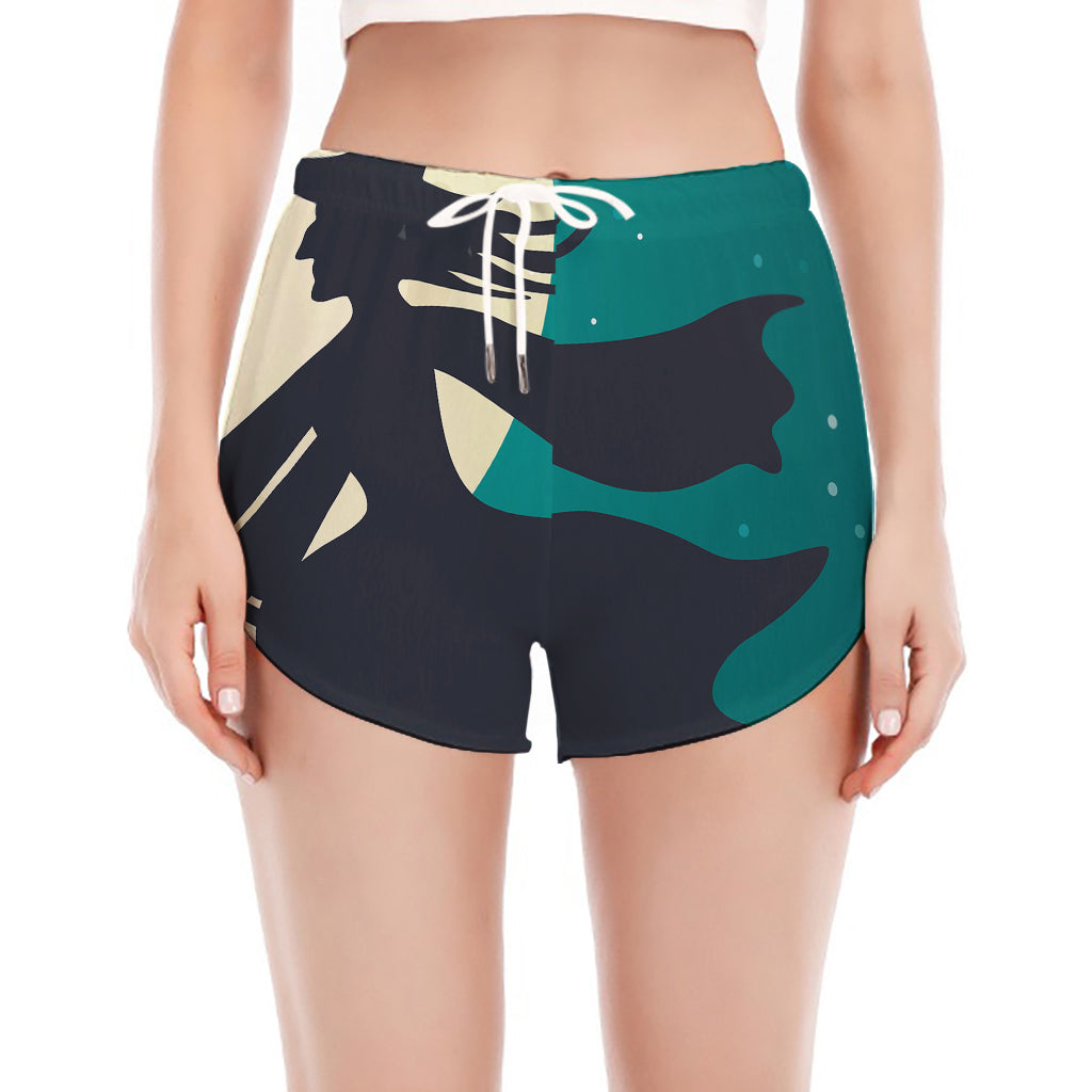 Full Moon Halloween Flying Witch Print Women's Split Running Shorts