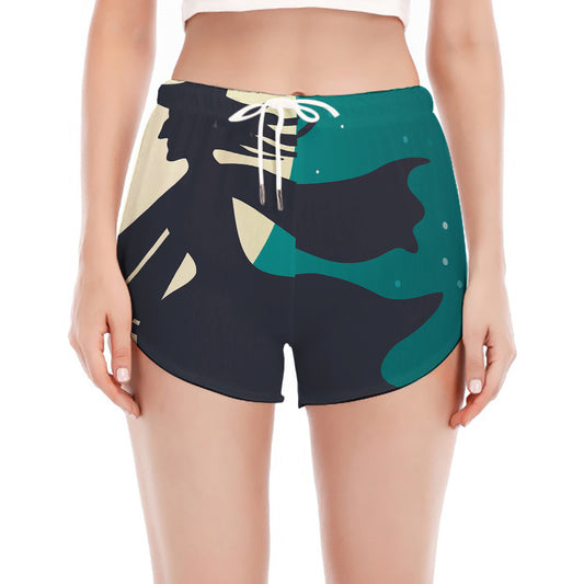 Full Moon Halloween Flying Witch Print Women's Split Running Shorts