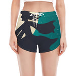 Full Moon Halloween Flying Witch Print Women's Split Running Shorts