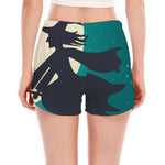 Full Moon Halloween Flying Witch Print Women's Split Running Shorts