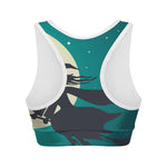 Full Moon Halloween Flying Witch Print Women's Sports Bra