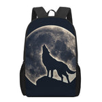 Full Moon Howling Wolf Print 17 Inch Backpack