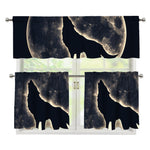 Full Moon Howling Wolf Print 3 Piece Kitchen Curtains